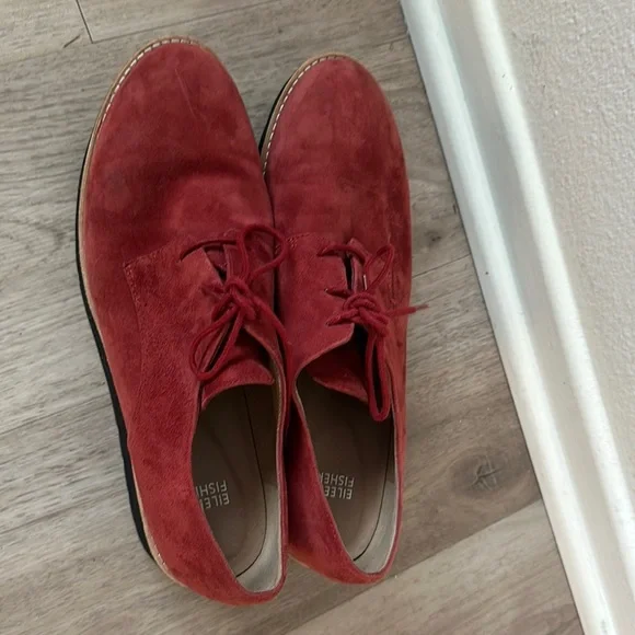 Eileen Fisher Eddy Red Suede Platform Oxfords - Picture 7 of 7